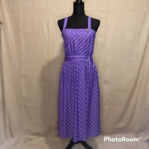 VTG Lanz Originals Purple Stripe Sundress with Tie Waist and Buttons